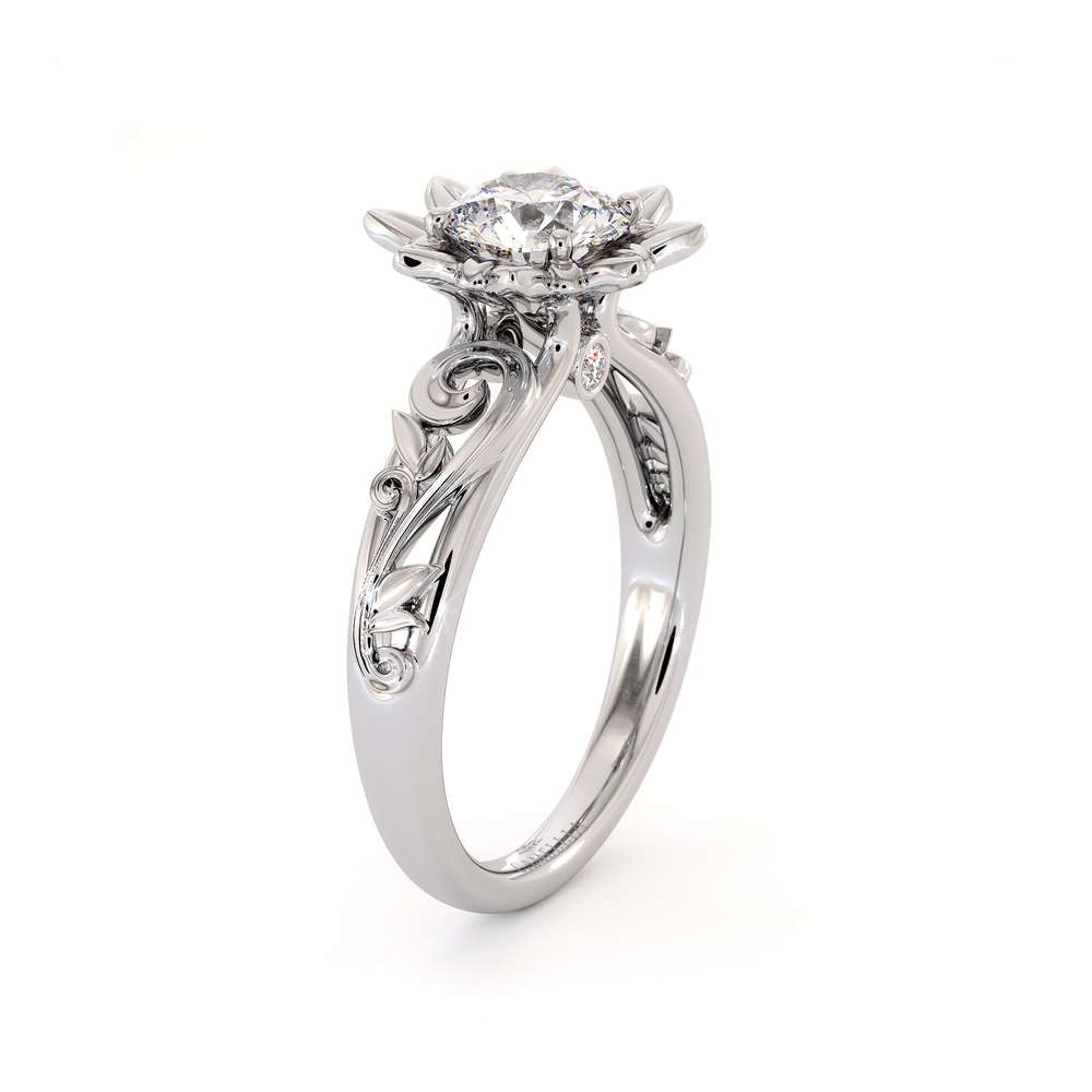 Moissanite Engagement Ring 14K White Gold Ring Leaf Engagement Ring